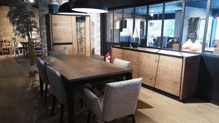 Salle À Manger Industrielle – Bois Massif | Ensemble Salle À pour Armoire De Salle À Manger