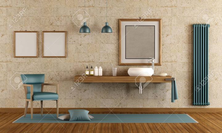 Salle De Bain Moderne Avec Vasque Sur Étagère En Bois – Rendu 3D destiné Étagère Salle De Bain Bois Salle De Bain Moderne Avec Vasque Sur Étagère En Bois – Rendu 3D destiné Étagère Salle De Bain Bois