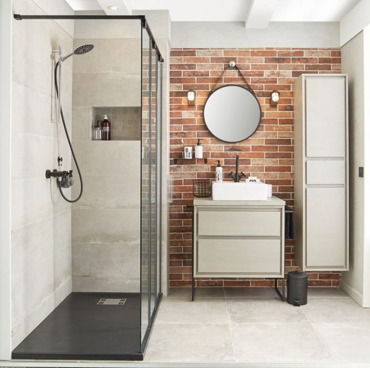 Salle De Bains Blanc / Beige / Naturel Brun / Marron tout Salle De Bain Beige Et Marron