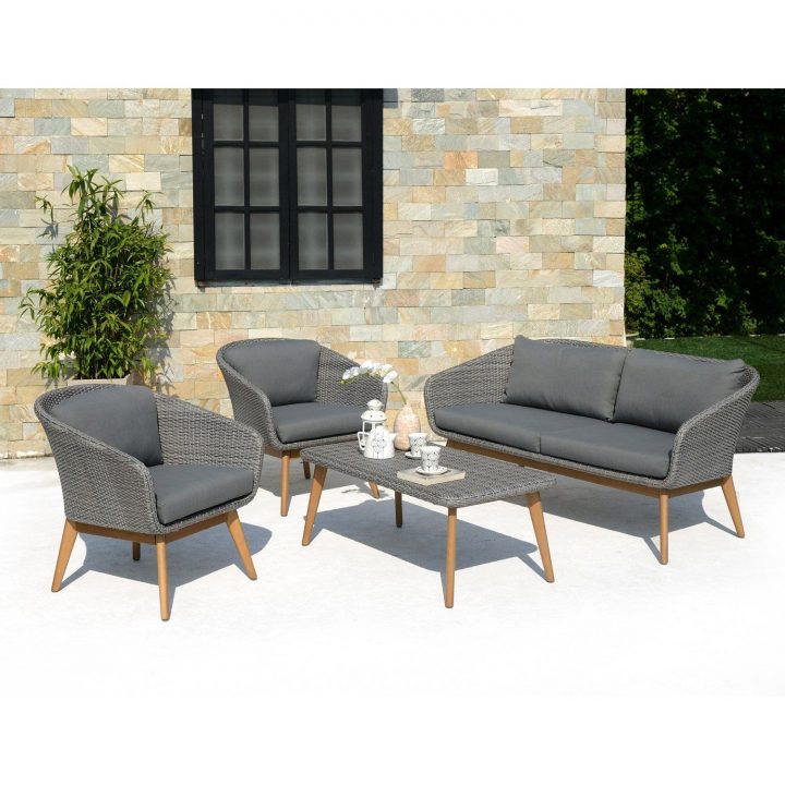 Salon Bas De Jardin Ameland Résine Tressée Gris, 4 avec Salon De Jardin Résine Tressée Leroy Merlin