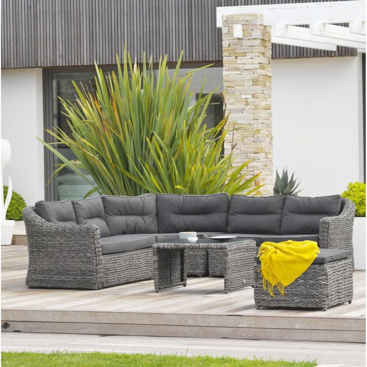 Salon Bas De Jardin Bahamas Résine Tressée Gris, 6 destiné Salon De Jardin Resine Tresse