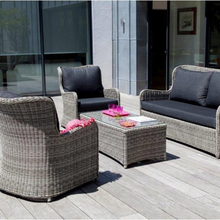 Salon Bas De Jardin Denver Résine Tressée Gris Chiné, 4 à Salon De Jardin Solde Leroy Merlin