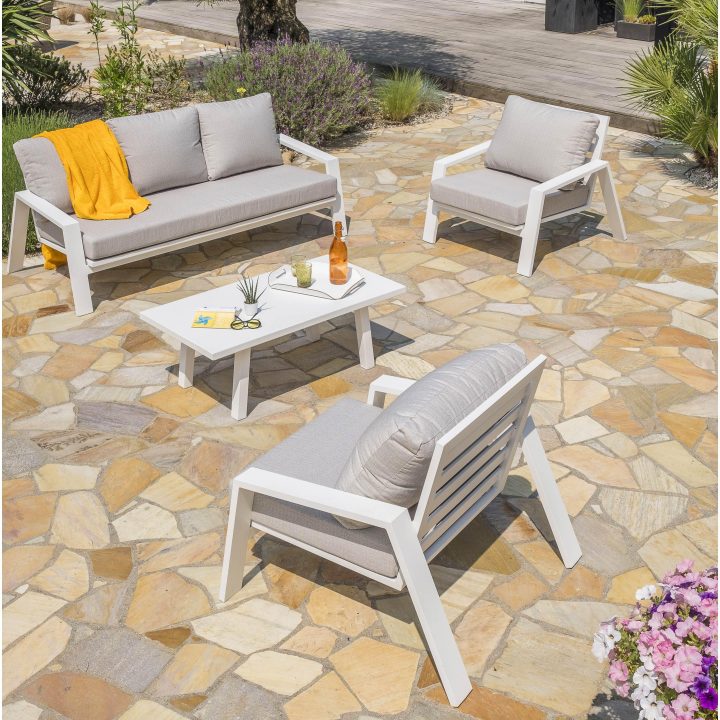 Salon Bas De Jardin Ibiza Aluminium Blanc, 5 Personnes pour Salon De Jardin Blanc