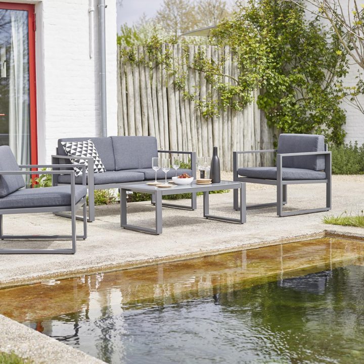 Salon Bas De Jardin Lisboa Aluminium Gris, 4 Personnes tout Salon De Jardin Solde Leroy Merlin
