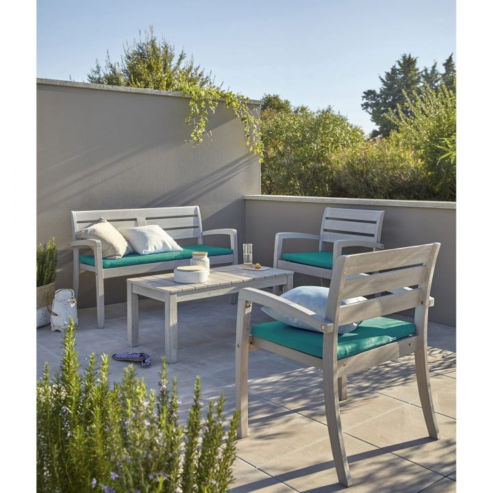 Salon Bas De Jardin Portofino Bois Naturel, 4 Personnes destiné Salon De Jardin Solde Leroy Merlin