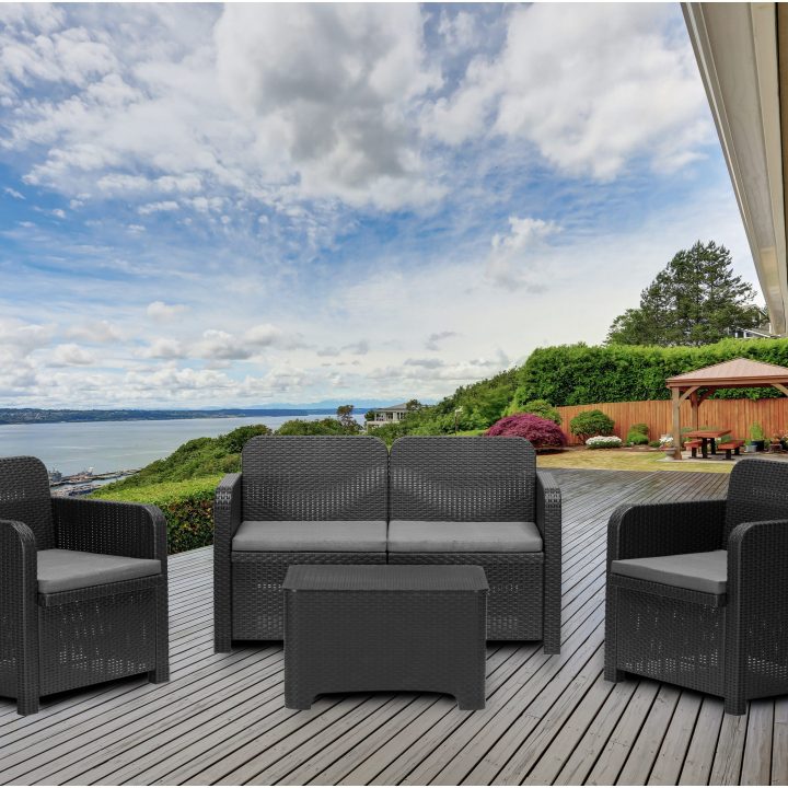 Salon Bas De Jardin Sorrento Résine Injectée Anthracite, 4 dedans Incinérateur De Jardin Leroy Merlin