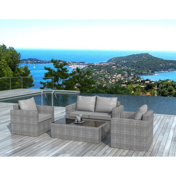 Salon De Jardin 4 Places Juan En Résine Tressée (Gris) à Salon De Jardin Resine Tressée
