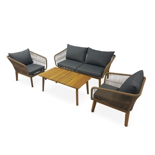 Salon De Jardin 4 Places – Sao Paulo – En Corde Tressée Et intérieur Beau Rivage Salon De Jardin Loma