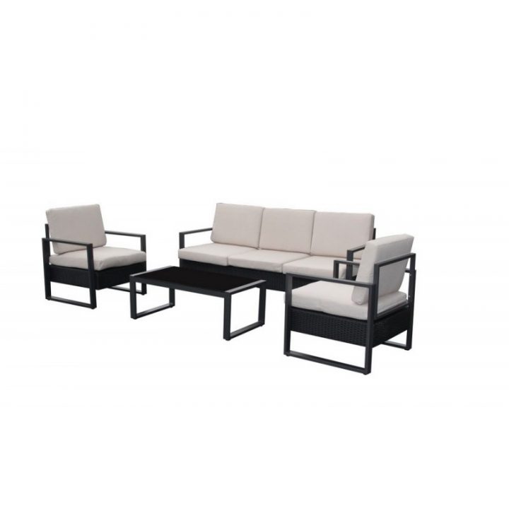 Salon De Jardin 5 Places En Résine Tressée Noire Coussins intérieur Coussin Salon De Jardin Résine