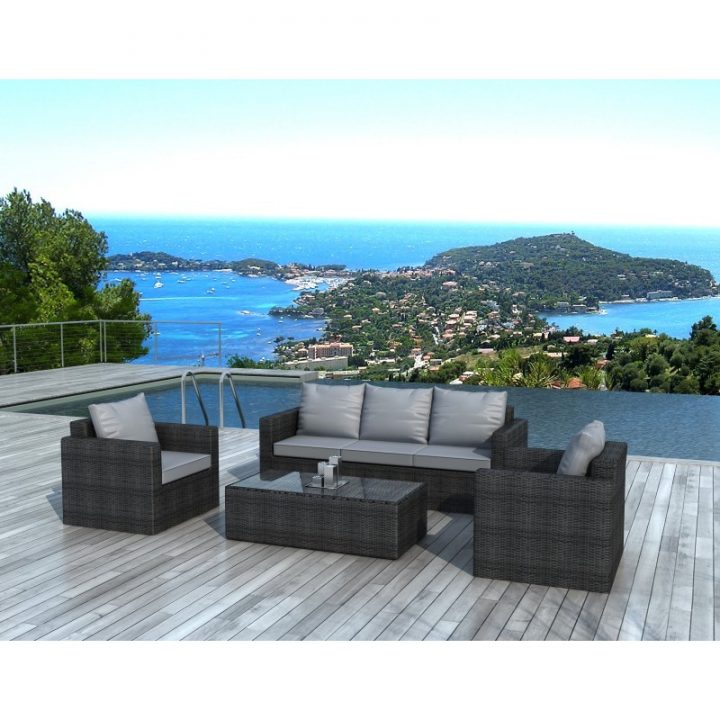 Salon De Jardin 5 Places Tolede En Résine Tressée Ronde (Gris) dedans Amazon Salon De Jardin En Resine Tressee