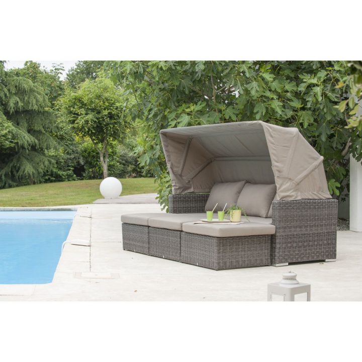 Salon De Jardin 6 Personnes Avec Auvent Calèche – Résine dedans Salon De Jardin Resine Gris