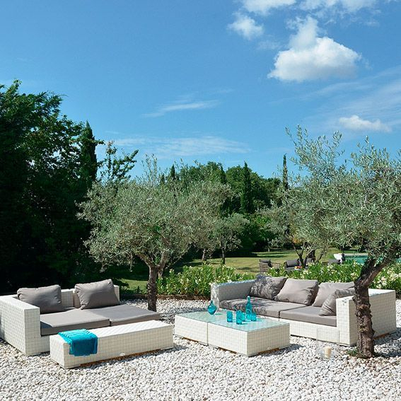 Salon De Jardin Agadir Blanc/Gris – 7 Places – Salon De destiné Salon De Jardin Blanc