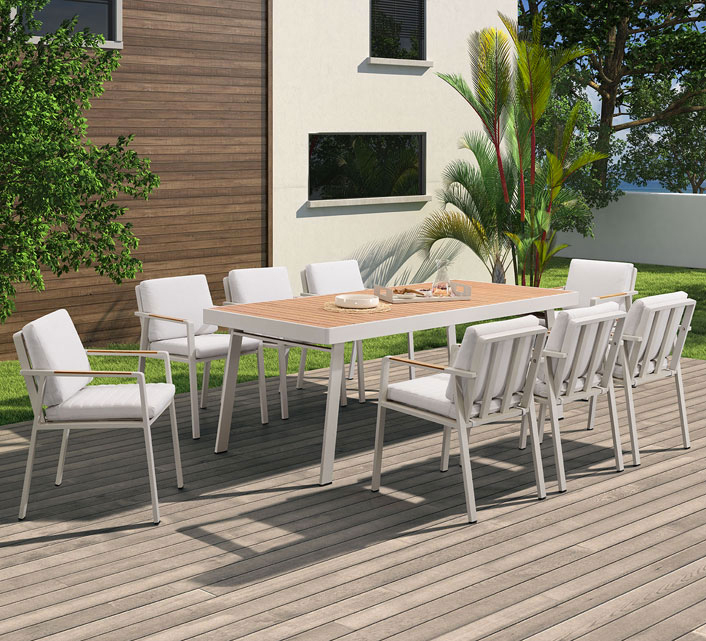 Salon De Jardin Aluminium Et Bois Teck 8 Personnes Table dedans Salon De Jardin Aluminium 8 Places