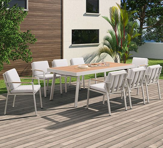 Salon De Jardin Aluminium Et Bois Teck 8 Personnes Table destiné Chaise Teck Inox Haut De Gamme