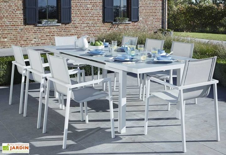 Salon De Jardin Aluminium Et Verre Whitestar : Table + 8 destiné Table De Jardin Aluminium Et Verre