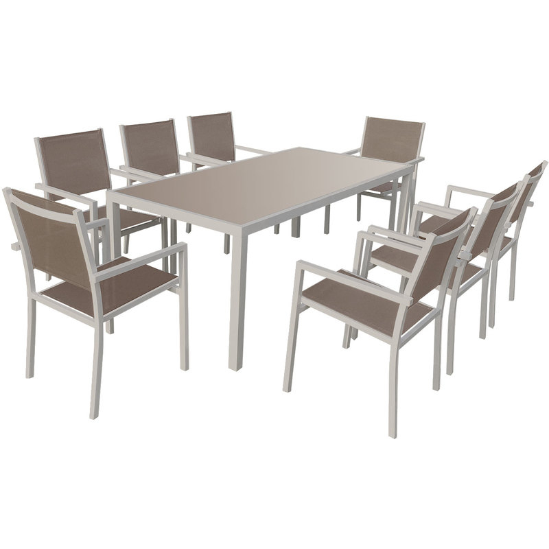 Salon De Jardin Bari En Textilène Taupe 8 Places encequiconcerne Salon De Jardin Aluminium 8 Places