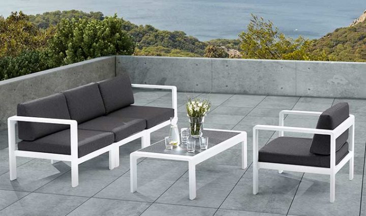 Salon De Jardin Bas Blanc Et Gris Anthracite 4 Personnes tout Salon Bas De Jardin Naxos Aluminium Gris, 9 Personnes