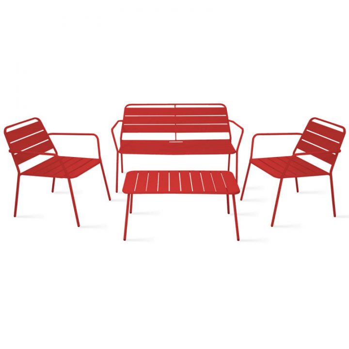 Salon De Jardin Bas En Métal Rouge 4 Places | Palavas avec Salon De Jardin Lumineux