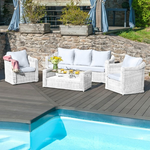 Salon De Jardin Calvi Blanc/Gris Clair – 5 Places – Salon pour Adov Salon De Jardin