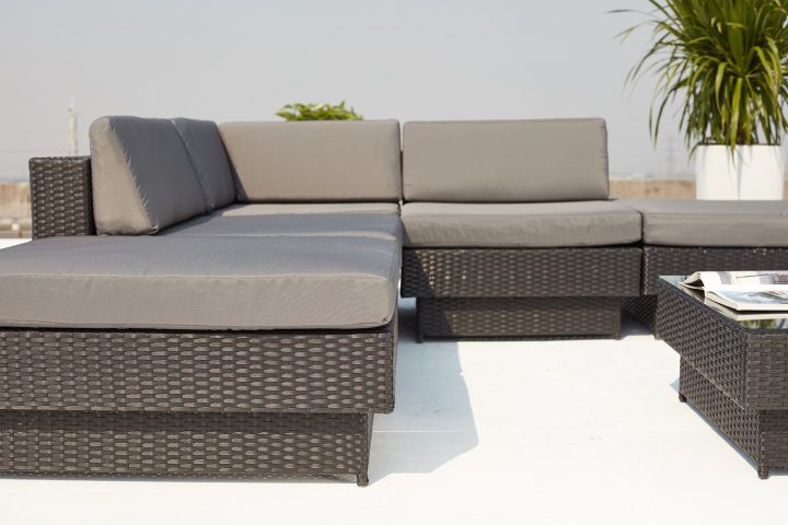 Salon De Jardin D'Angle En Résine Tressée 5 Places Amorgos serapportantà Salon De Jardin Resine Gris