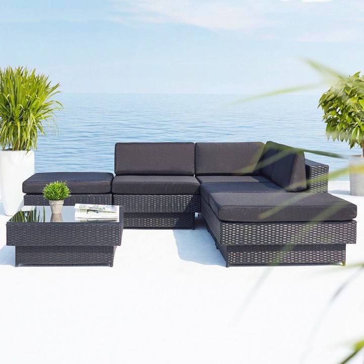 Salon De Jardin D'Angle En Résine Tressée Noir 5 Places dedans Salon De Jardin Resine Tresse