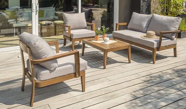 Salon De Jardin Design En Alu Imitation Bois 4 Places serapportantà Salon De Jardin Intermarché 2020