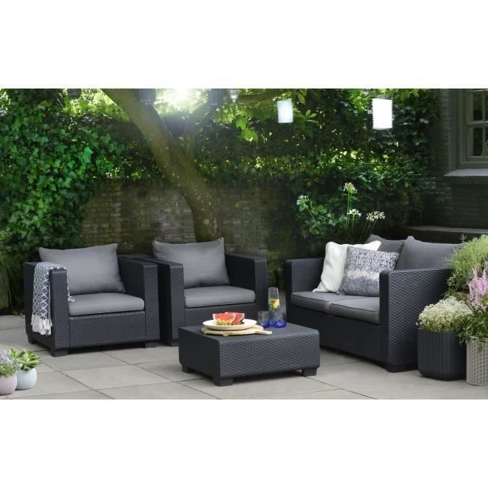 Salon De Jardin En Imitation Résine Tressée Allibert 4 dedans Salon De Jardin Resine Gris