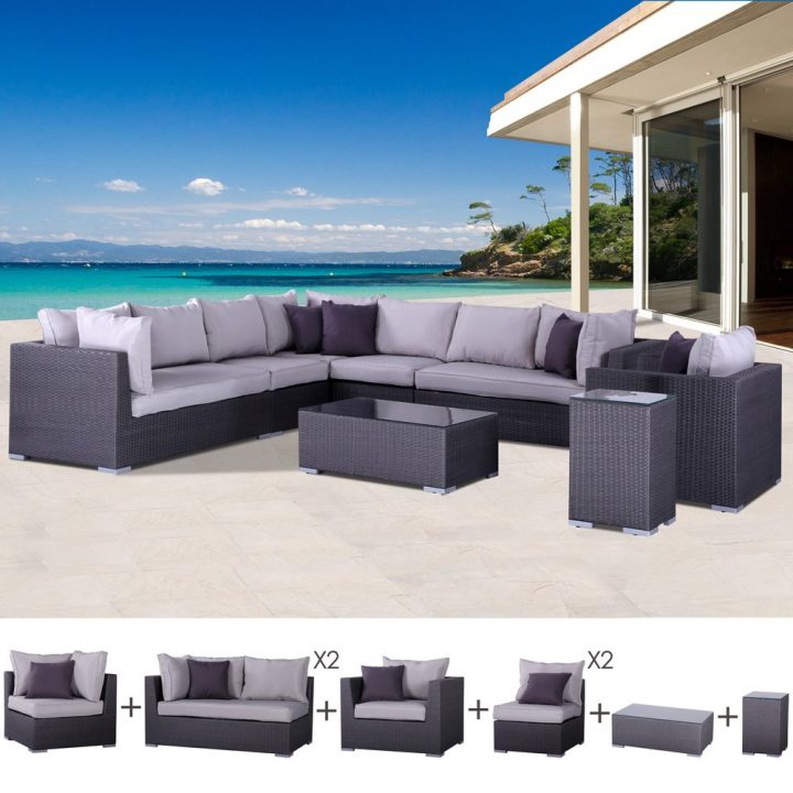 Salon De Jardin En Résine Tressée 10 Places Venise Gris dedans Coussin Salon De Jardin Résine