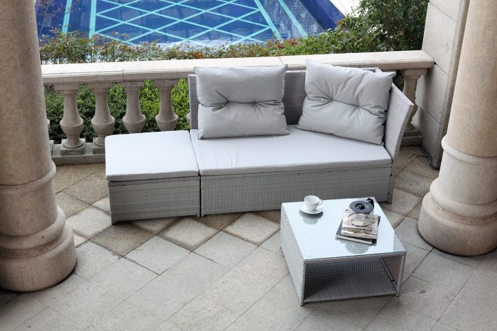 Salon De Jardin En Résine Tressée 3 Personnes Saphan Gris concernant Salon De Jardin Resine Tressée