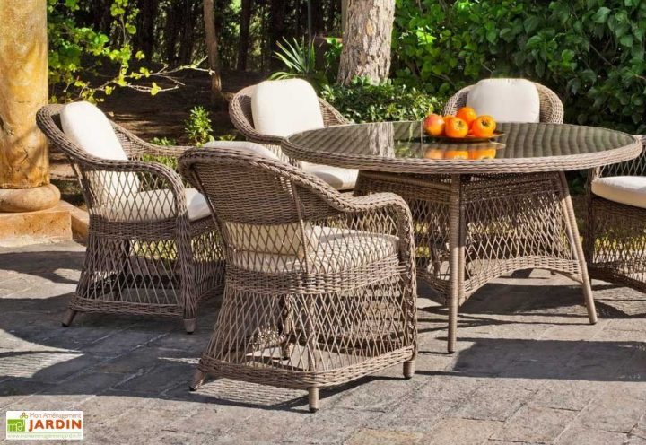 Salon De Jardin En Résine Tressée Amélia : Table Ronde + 4 encequiconcerne Salon De Jardin Table Ronde