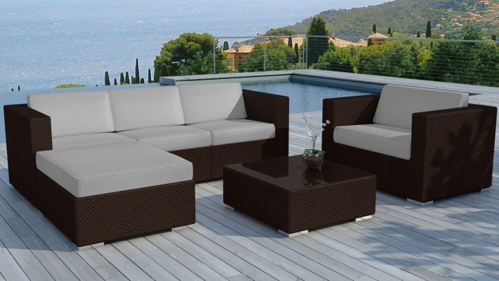 Salon De Jardin En Résine Tressée Chocolat Et Coussins tout Coussin Pour Salon De Jardin En Resine Tressee