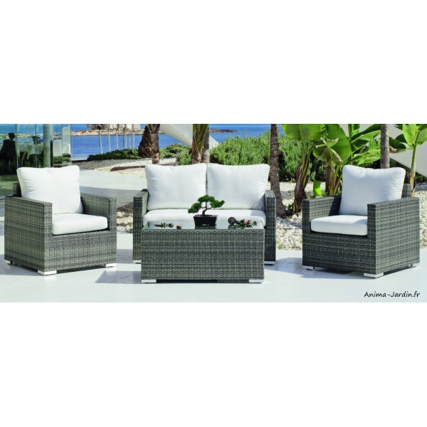 Salon De Jardin En Résine Tressée, Gris, Doga, Avec dedans Salon De Jardin Resine Pas Cher