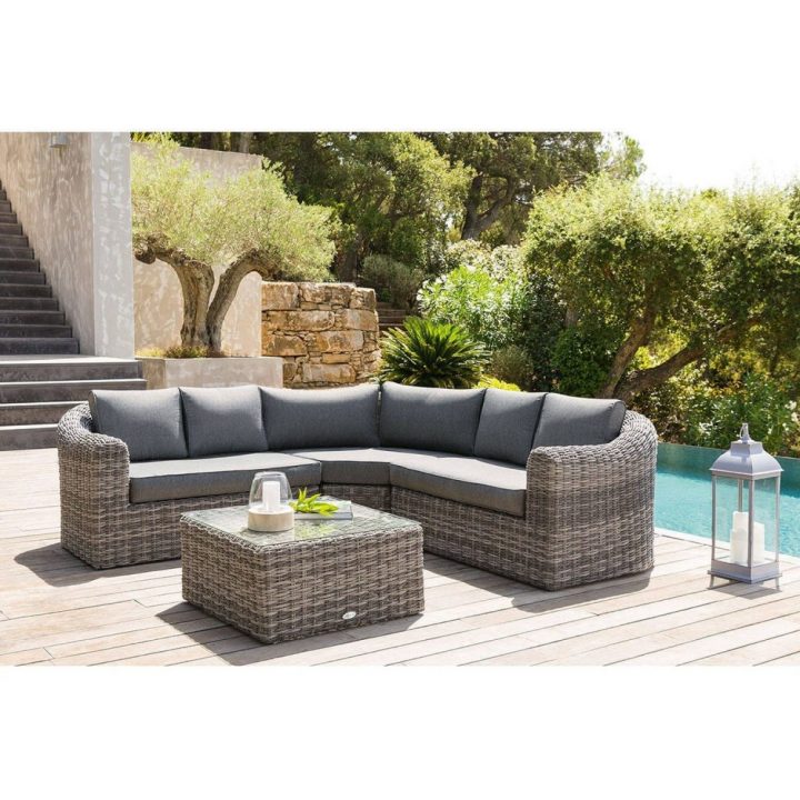 Salon De Jardin En Résine Tressée Mooréa – 5 Places – Gris destiné Salon De Jardin Resine Gris