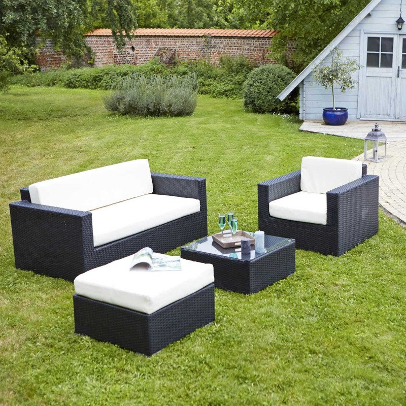 Salon De Jardin En Résine Tressée Nando Noir - Teckandco intérieur Salon De Jardin En Resine