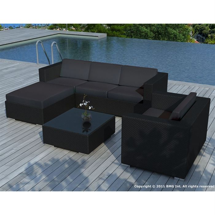 Salon De Jardin En Résine Tressée Noire Coussin Gris Foncé serapportantà Salon De Jardin Resine Gris