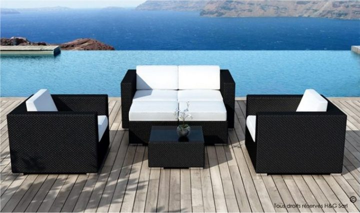 Salon De Jardin En Résine Tressée Noire Coussins Ecru intérieur Coussin Pour Salon De Jardin En Resine Tressee