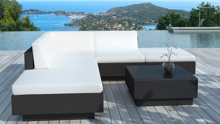 Salon De Jardin En Résine Tressée Noire Et Coussins Blancs avec Coussin Salon De Jardin Résine