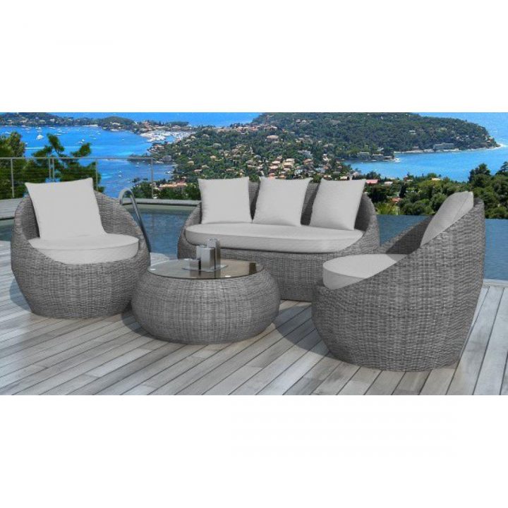 Salon De Jardin En Résine Tressée Ronde Gris | 3 Suisses encequiconcerne Salon De Jardin Resine Gris