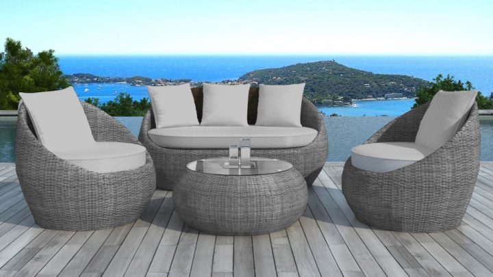 Salon De Jardin En Résine Tressée Ronde Grise – Malaga pour Salon De Jardin Tressé Carrefour