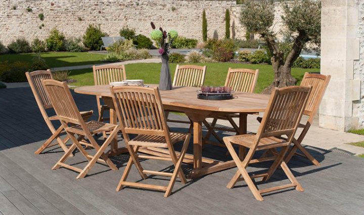 Salon De Jardin En Teck Massif Haut De Gamme – Mailleraye destiné Chaise Teck Inox Haut De Gamme