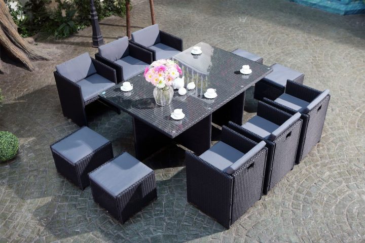 Salon De Jardin Encastrable 10 Places Noir Miami : Salon tout Salon De Jardin Résine Tressée Encastrable