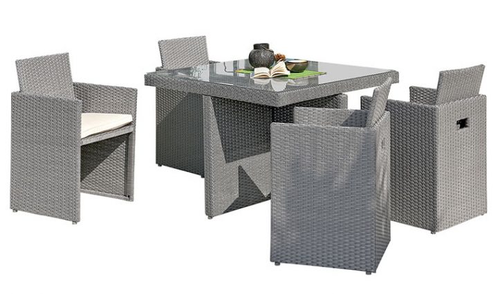 Salon De Jardin Encastrable 4 Places En Résine Tressée Grise destiné Salon De Jardin Résine Tressée Encastrable