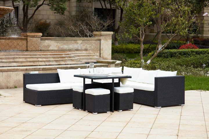 Salon De Jardin Encastrable En Résine Tressé Noir/Blanc avec Salon De Jardin Blanc