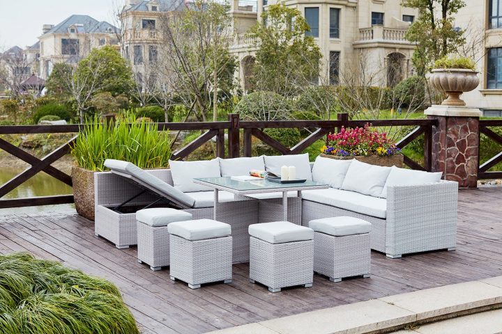 Salon De Jardin Encastrable En Résine Tressée Gris/Blanc serapportantà Salon De Jardin Resine Gris