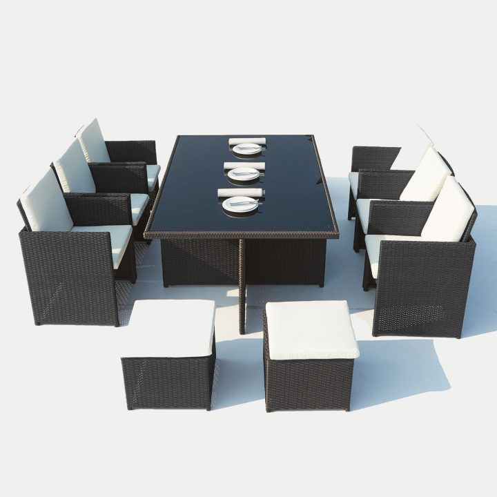 Salon De Jardin Encastrable En Résine Tressée Noir/Blanc tout Salon De Jardin Monaco