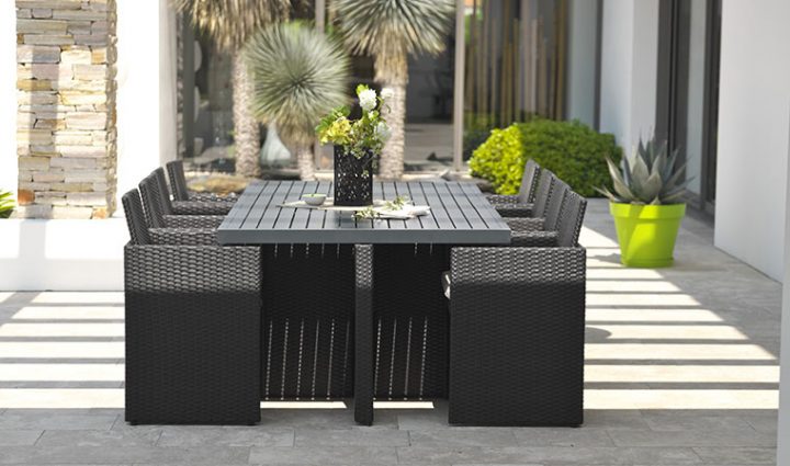 Salon De Jardin Encastrable Noir 8 Places En Alu Et Résine encequiconcerne Salon De Jardin Aluminium 8 Places