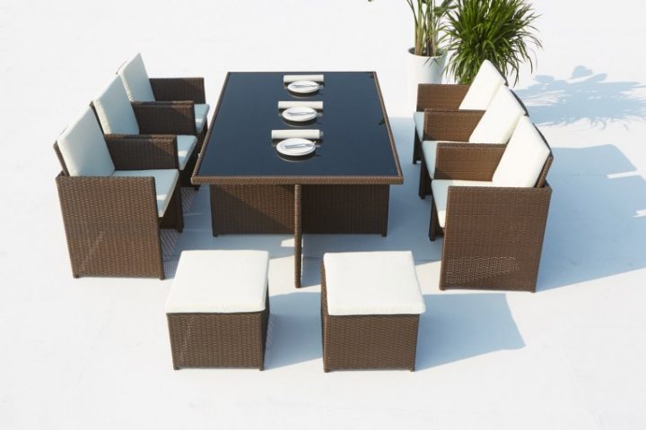 Salon De Jardin Encastrable Résine Tressée Marron/Blanc 10 encequiconcerne Salon De Jardin Allibert Monaco Cappuccino