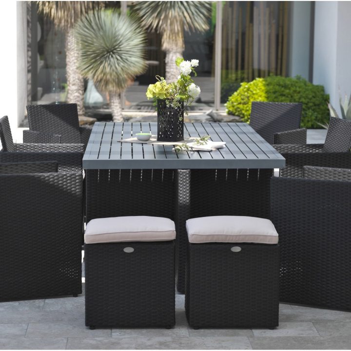 Salon De Jardin Encastrable Résine Tressée Noir, 10 destiné Solde Salon De Jardin Leroy Merlin