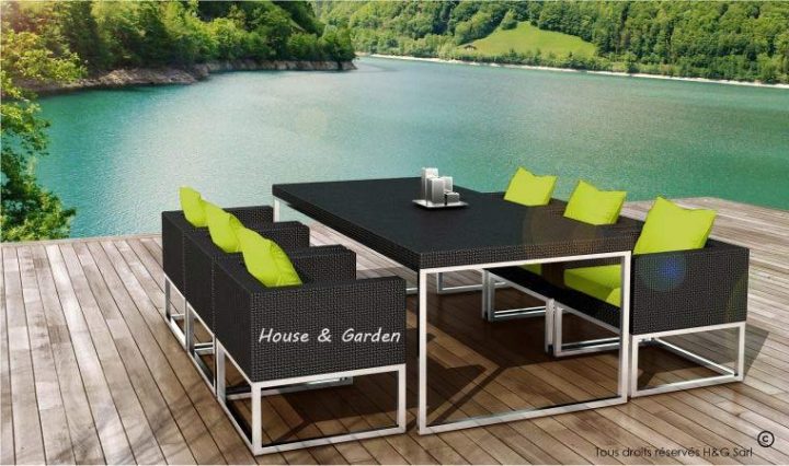 Salon De Jardin Encastrable Résine Tressée Noire Coussins Vert intérieur Coussin Pour Salon De Jardin En Resine Tressee