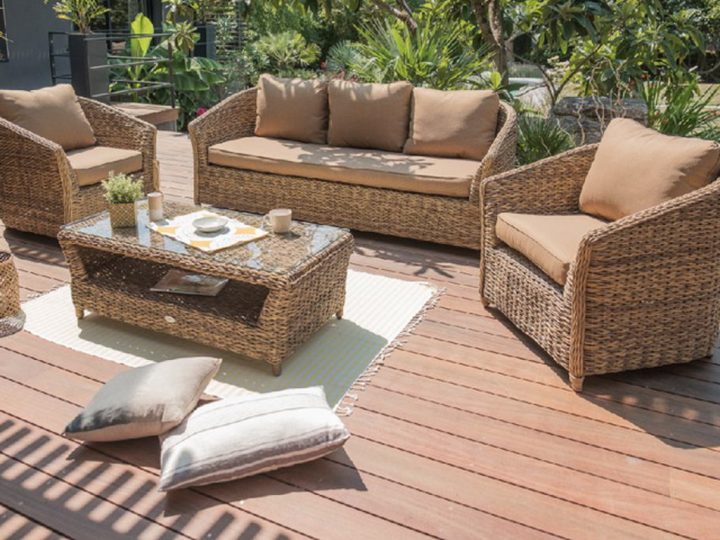 Salon De Jardin Havana 5 Places Résine Tressée Miel Sur encequiconcerne Salon De Jardin Resine Tressée